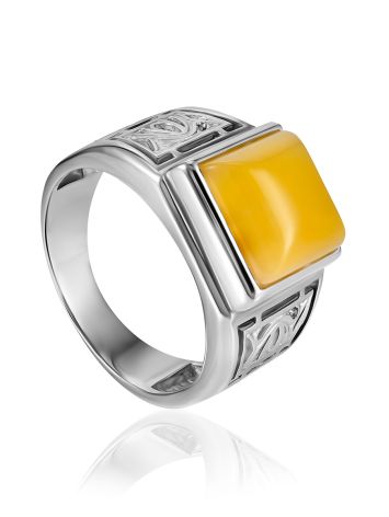 Stunning Silver Ring With Honey Amber The Cesar, Ring Size: / 24, image 