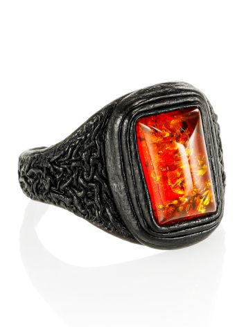 Black Leather Amber Adjustable Ring The Nefertiti, Ring Size: Adjustable, image 