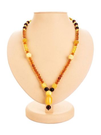 Multicolor Amber Ball Beaded Necklace With Dangle, image 