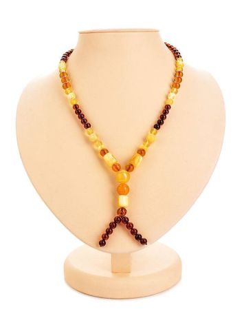 Multicolor Amber Ball Beaded Necklace With Pendant, image 