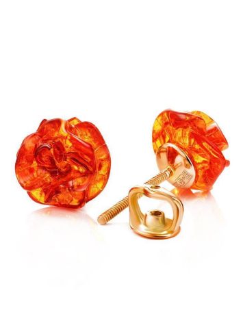 Pretty Carved  Amber Roses Stud Earrings In Gold The Rose, image 
