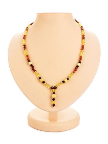 Bright Multicolor Amber Beaded Necklace With Dangle, image 