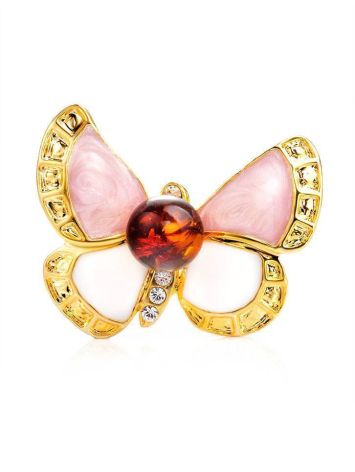 Enamel Butterfly Brooch With Amber And Crystals The Beoluna, image 