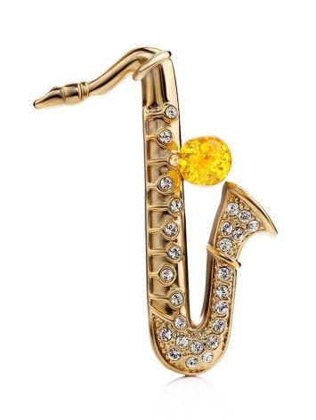 Gold Plated Brooch With Lemon Amber And Crystals The Beoluna, image 