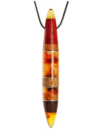 Handcrafted Wooden Pendant With Amber And Brass The Indonesia, image 