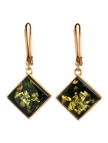 Green Amber Earrings In Gold The Ovation, image 