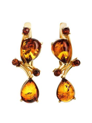 Gold-Plated Earrings With Cognac Amber The Symphony, image 