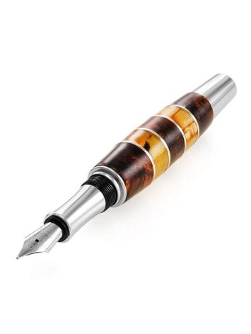 Handmade Birch Wood Fountain Pen With Honey Amber The Indonesia, image 