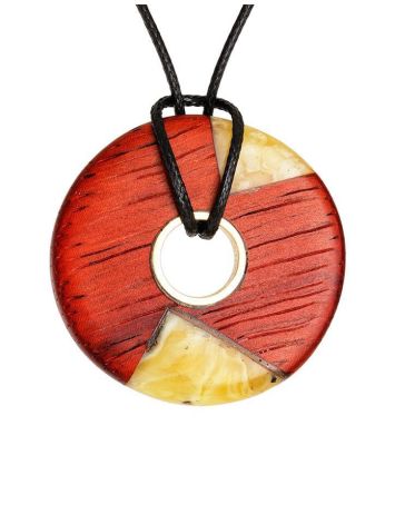 Round Amber Pendant With Padauk Wood The Indonesia, image 