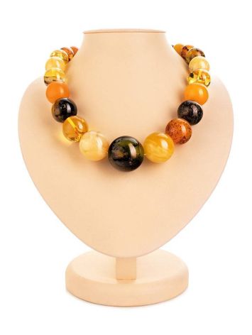 Bold Multicolor Amber Ball Beaded Necklace, image 