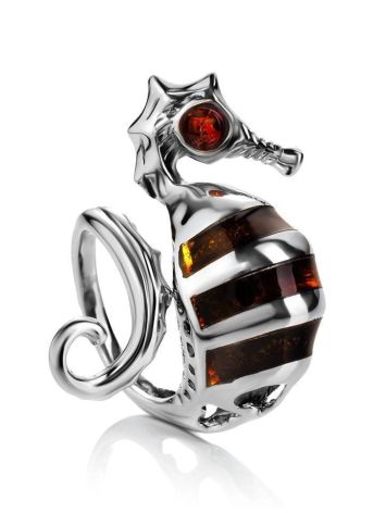 Designers Cocktail Amber Ring In Sterling Silver The Seahorse, Ring Size: Adjustable, image 