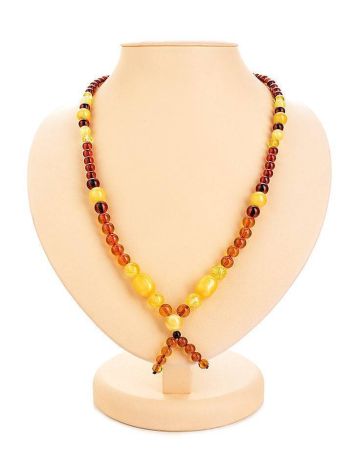 Multicolor Amber Ball Beaded Necklace With Decorative Knot, image 