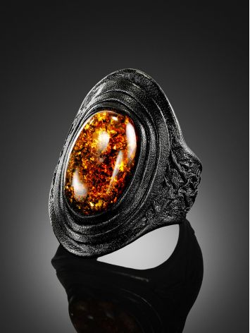 Dark Leather Open Ring With Lemon Amber The Nefertiti, Ring Size: Adjustable, image , picture 2