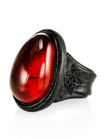 Dark Leather Open Ring With Lemon Amber The Nefertiti, Ring Size: Adjustable, image , picture 3