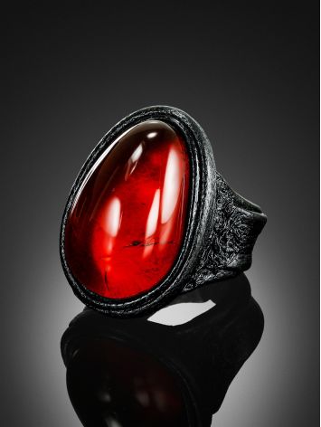 Dark Leather Open Ring With Lemon Amber The Nefertiti, Ring Size: Adjustable, image , picture 2
