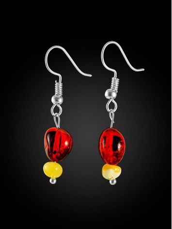 Hook earrings with red and honey amber, image , picture 3