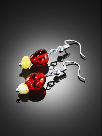 Hook earrings with red and honey amber, image , picture 2