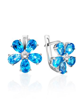 Floral Design Topaz Earrings With Crystals, image 