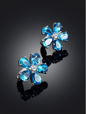 Floral Design Topaz Earrings With Crystals, image , picture 2