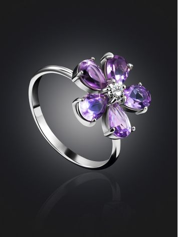 Lustrous Amethyst Flower Ring, Ring Size: 7 / 17.5, image , picture 2