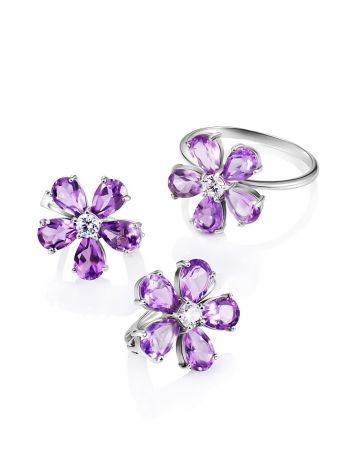 Glistening Amethyst Flower Earrings, image , picture 4