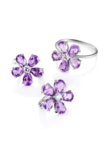 Lustrous Amethyst Flower Ring, Ring Size: 6.5 / 17, image , picture 4