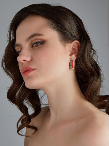 Bright Synthetic Coral Earrings With Marcasites The Lace, image , picture 3
