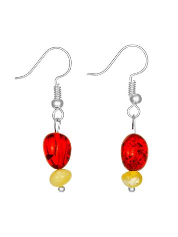 Hook earrings with red and honey amber, image 