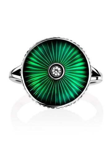 Green Enamel Silver Ring With Crystal The Heritage, Ring Size: 6.5 / 17, image , picture 3