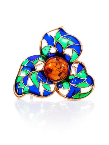 Bold Gold-Plated Ring With Cognac Amber And Enamel The Verona, Ring Size: 10 / 20, image , picture 3