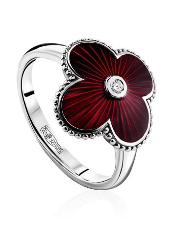 Enamel Clover Shaped Ring With Diamond The Heritage, Ring Size: 6.5 / 17, image 