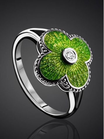 Extra Bright Enamel Clover Ring With Crystal The Heritage, Ring Size: 7 / 17.5, image , picture 2