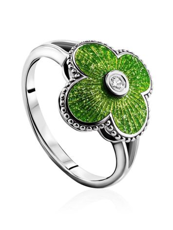 Extra Bright Enamel Clover Ring With Crystal The Heritage, Ring Size: 7 / 17.5, image 