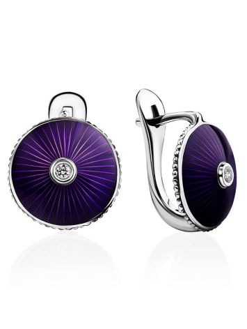 Round Silver Earrings With Enamel And Diamonds The Heritage, image 