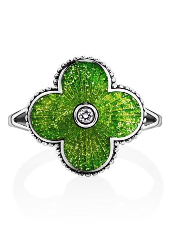 Extra Bright Enamel Clover Ring With Crystal The Heritage, Ring Size: 7 / 17.5, image , picture 3