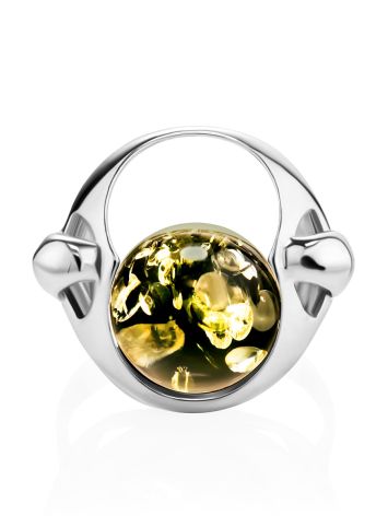 Futuristic Silver Ring With Green Amber The Orion, Ring Size: 9 / 19, image , picture 4