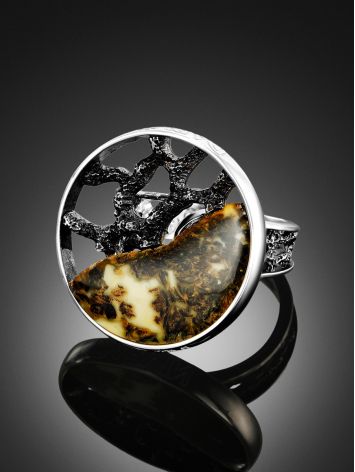 Adjustable Amber Ring In Sterling Silver The Lava, Ring Size: Adjustable, image , picture 2