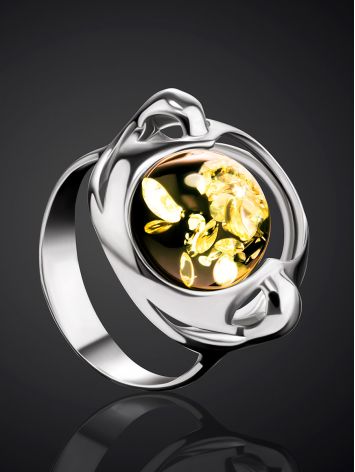 Futuristic Silver Ring With Green Amber The Orion, Ring Size: 9 / 19, image , picture 2