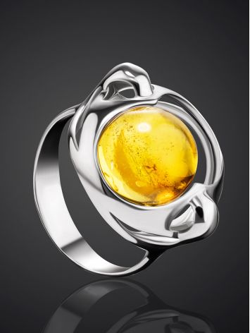 Bright Lemon Amber In Silver Ring The Orion, Ring Size: 10 / 20, image , picture 2