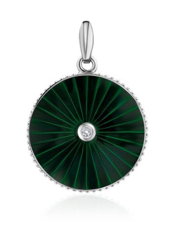 Round Silver Pendant With Green Enamel And Diamond The  Heritage, image 