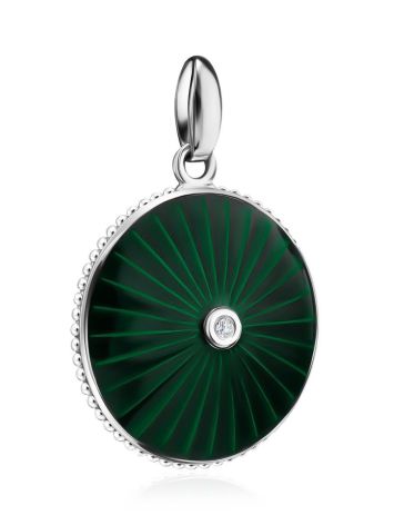 Round Silver Pendant With Green Enamel And Diamond The  Heritage, image , picture 3