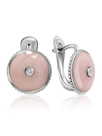 Pink Enamel Round Earrings With Diamonds The Heritage, image 