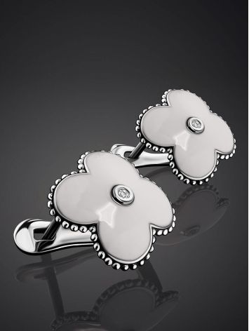 White Enamel Floral Earrings With Diamonds The Heritage, image , picture 2