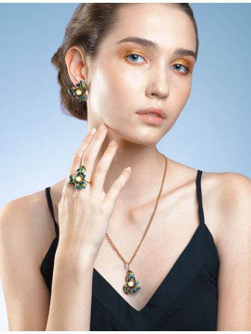 Extraordinary Gold-Plated Pendant With Honey Amber And Enamel The Verona, image , picture 3
