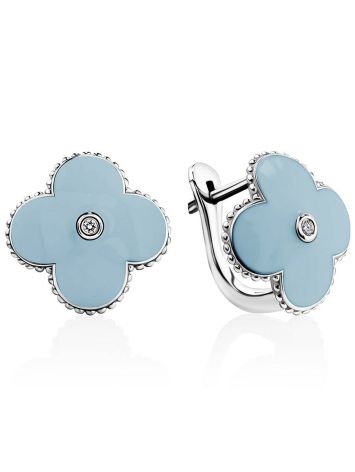 Clover Design Blue Enamel Diamond Earrings The Heritage, image 