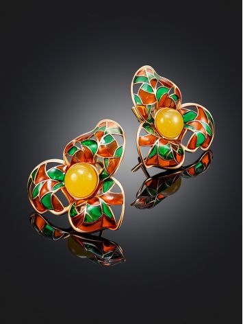 Amazing Enamel Earrings With Honey Amber The Verona, image , picture 2