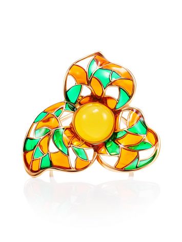 Colorful Enamel Ring With Honey Amber In Gold-Plated Silver The Verona, Ring Size: 11.5 / 21, image , picture 3