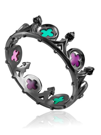 Crown Motif Enamel Ring The Gothic, Ring Size: 8 / 18, image 