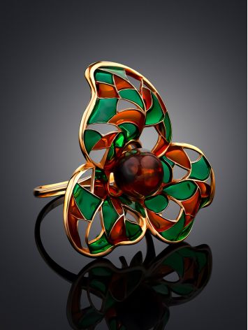 Dazzling Enamel Ring With Cognac Amber The Verona, Ring Size: 6.5 / 17, image , picture 2