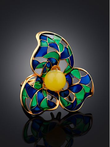 Wonderful Gold-Plated Ring With Honey Amber And Enamel The Verona, Ring Size: 9.5 / 19.5, image , picture 3